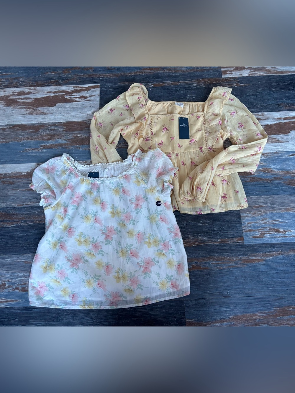 NWT abercrombie kids Floral Ruffle Blouses - Yellow & White size 13/14 lot of 2